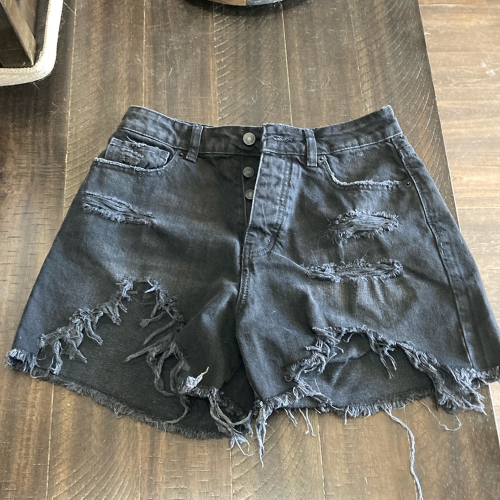 Forever 21 size 27 super distressed black grey jean shorts